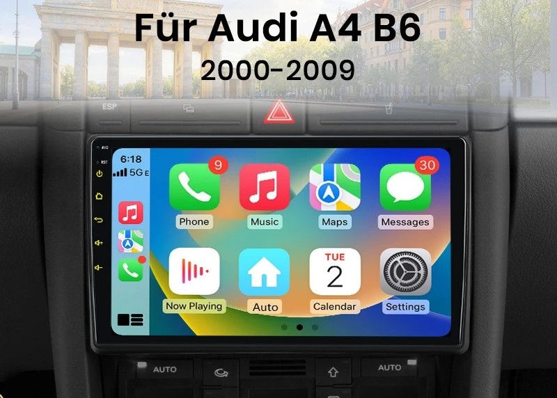 Android-Radio mit CarPlay nachgerüstet im Audi A4 B6/B7, Einbau Berlin