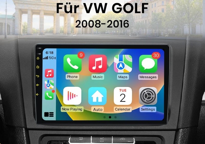 Android-Radio mit CarPlay nachgerüstet im VW Golf 6, Einbau Berlin